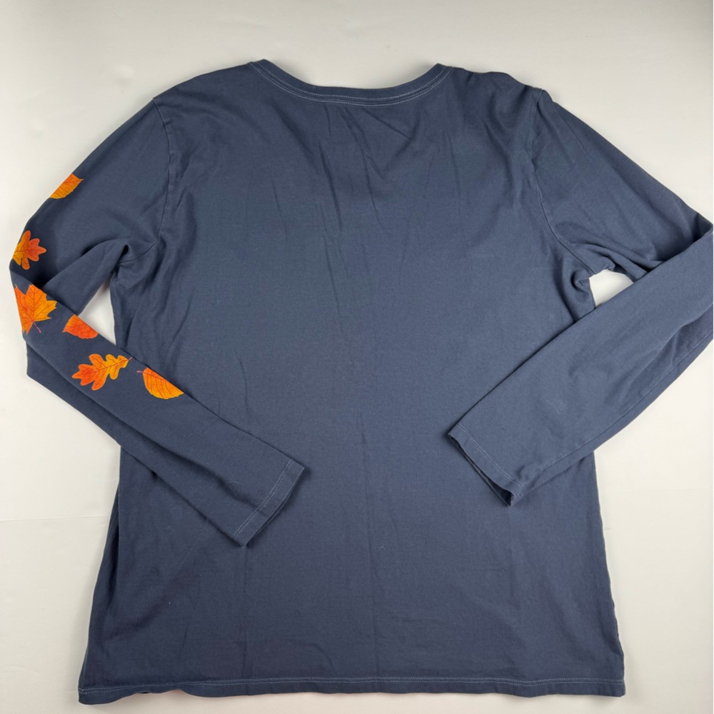Life Is Good Women's Blue Long Sleeve Tee with Orange Leaf Design - Picture 7 of 7